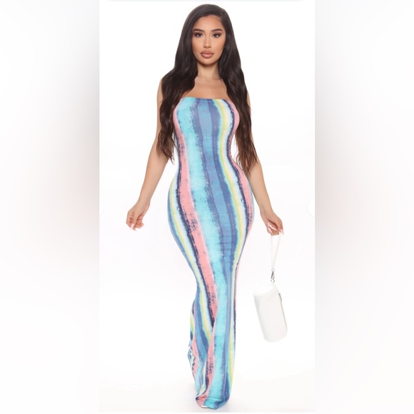 Fashion Nova Look Me Up And Down Ruched Multi Color Strapless Bodycon Dress - Picture 3 of 13